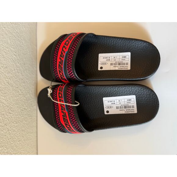 NWT DSquared2 Leather Slip On Slides Sandals Black/Fuchsia Womens 36-36.5 / US 6 - Picture 2 of 5